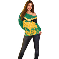 Jamaica Football Off Shoulder Sweater Reggae Girlz Lion Sporty Style - Wonder Print Shop