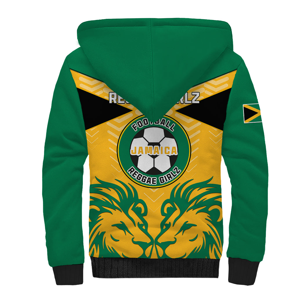 Jamaica Football Sherpa Hoodie Reggae Girlz Lion Sporty Style - Wonder Print Shop