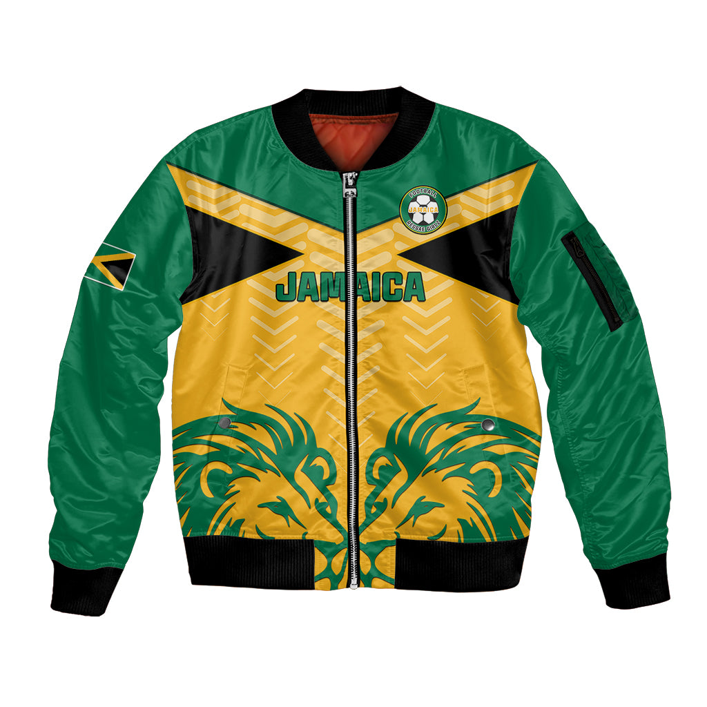 Jamaica Football Sleeve Zip Bomber Jacket Reggae Girlz Lion Sporty Style - Wonder Print Shop