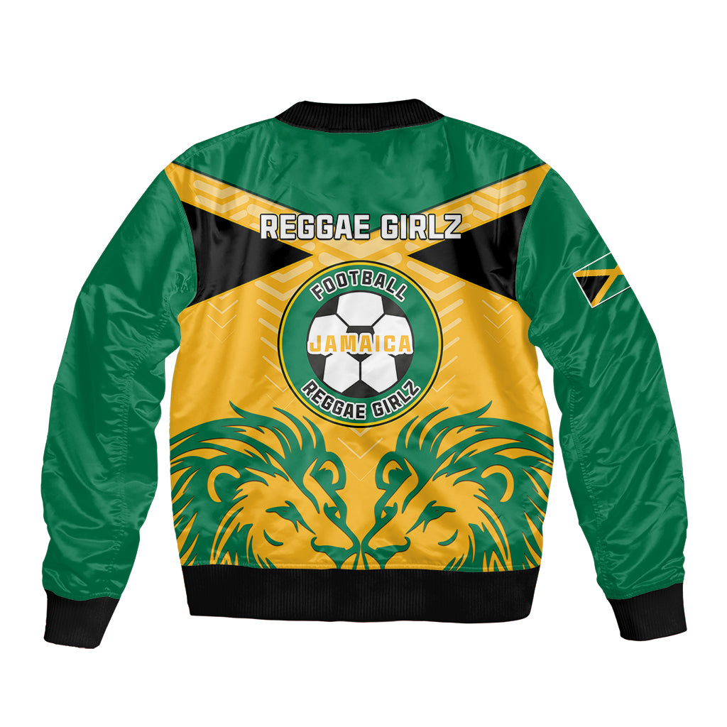 Jamaica Football Sleeve Zip Bomber Jacket Reggae Girlz Lion Sporty Style - Wonder Print Shop
