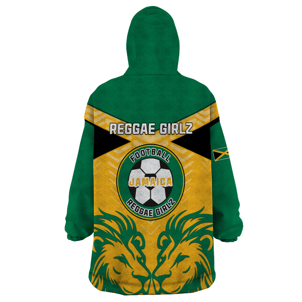 Jamaica Football Wearable Blanket Hoodie Reggae Girlz Lion Sporty Style - Wonder Print Shop