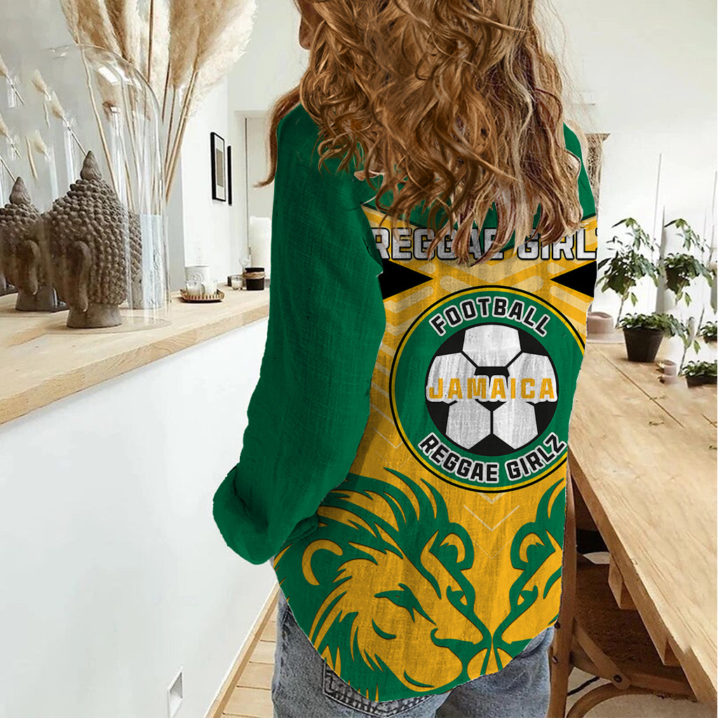 Jamaica Football Women Casual Shirt Reggae Girlz Lion Sporty Style - Wonder Print Shop