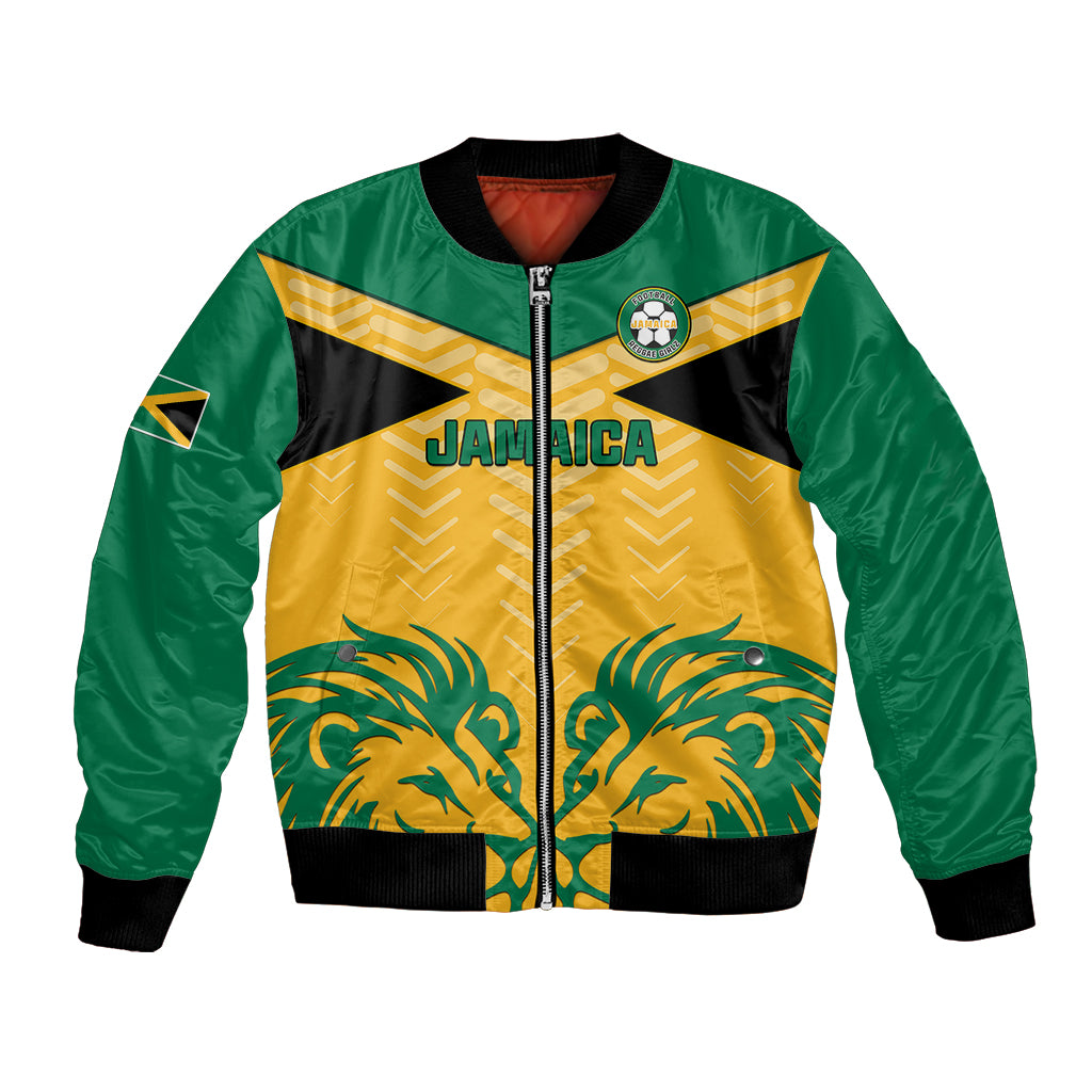 Personalised Jamaica Football Bomber Jacket Reggae Girlz Lion Sporty Style - Wonder Print Shop