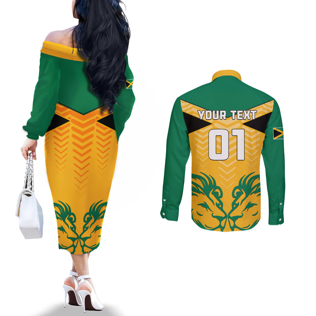 personalised-jamaica-football-couples-matching-off-the-shoulder-long-sleeve-dress-and-long-sleeve-button-shirts-reggae-girlz-lion-sporty-style
