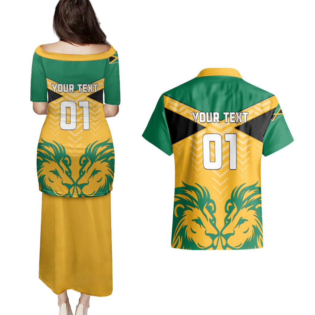 Personalised Jamaica Football Couples Matching Puletasi Dress and Hawaiian Shirt Reggae Girlz Lion Sporty Style - Wonder Print Shop