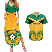 Personalised Jamaica Football Couples Matching Summer Maxi Dress and Hawaiian Shirt Reggae Girlz Lion Sporty Style - Wonder Print Shop