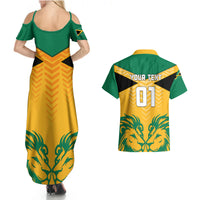 Personalised Jamaica Football Couples Matching Summer Maxi Dress and Hawaiian Shirt Reggae Girlz Lion Sporty Style - Wonder Print Shop
