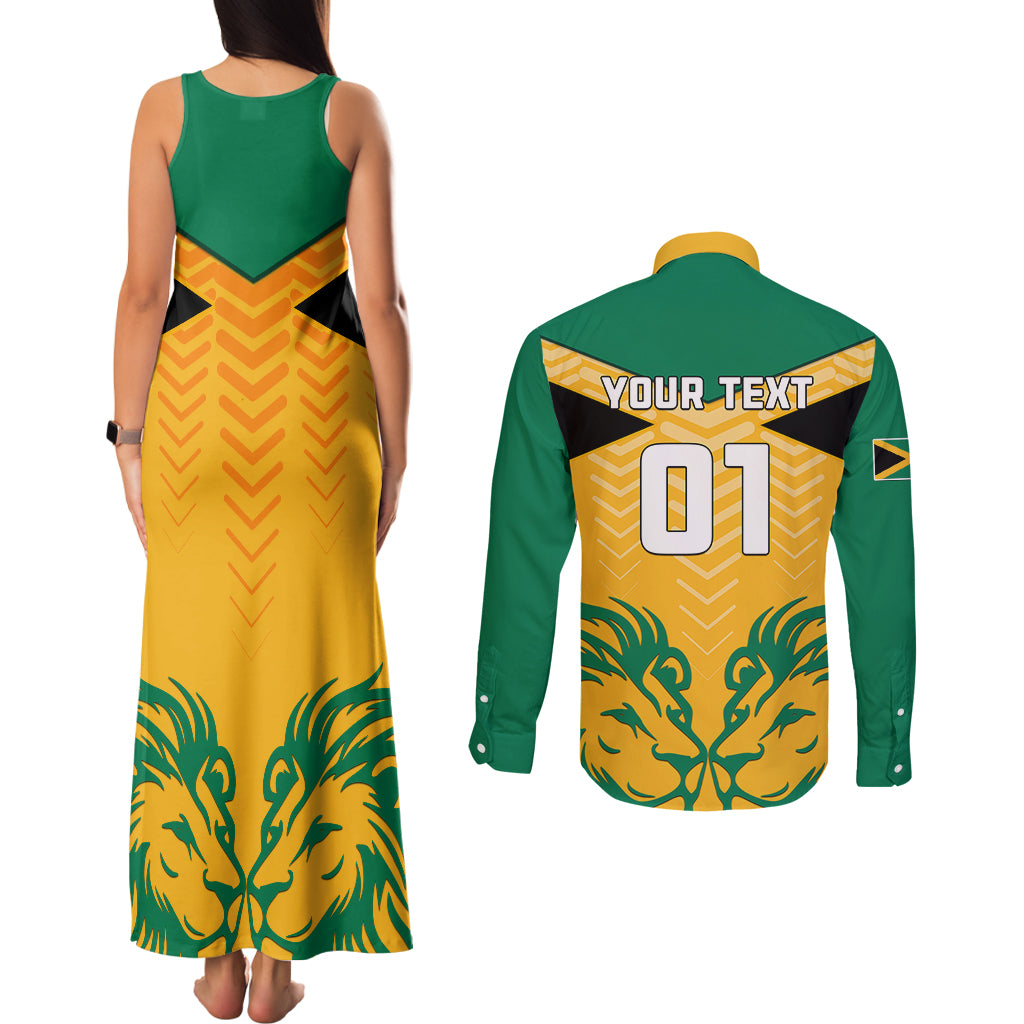 Personalised Jamaica Football Couples Matching Tank Maxi Dress and Long Sleeve Button Shirts Reggae Girlz Lion Sporty Style - Wonder Print Shop