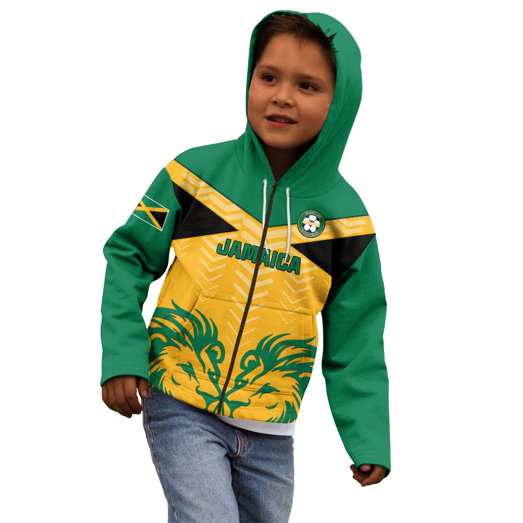 Personalised Jamaica Football Kid Hoodie Reggae Girlz Lion Sporty Style - Wonder Print Shop