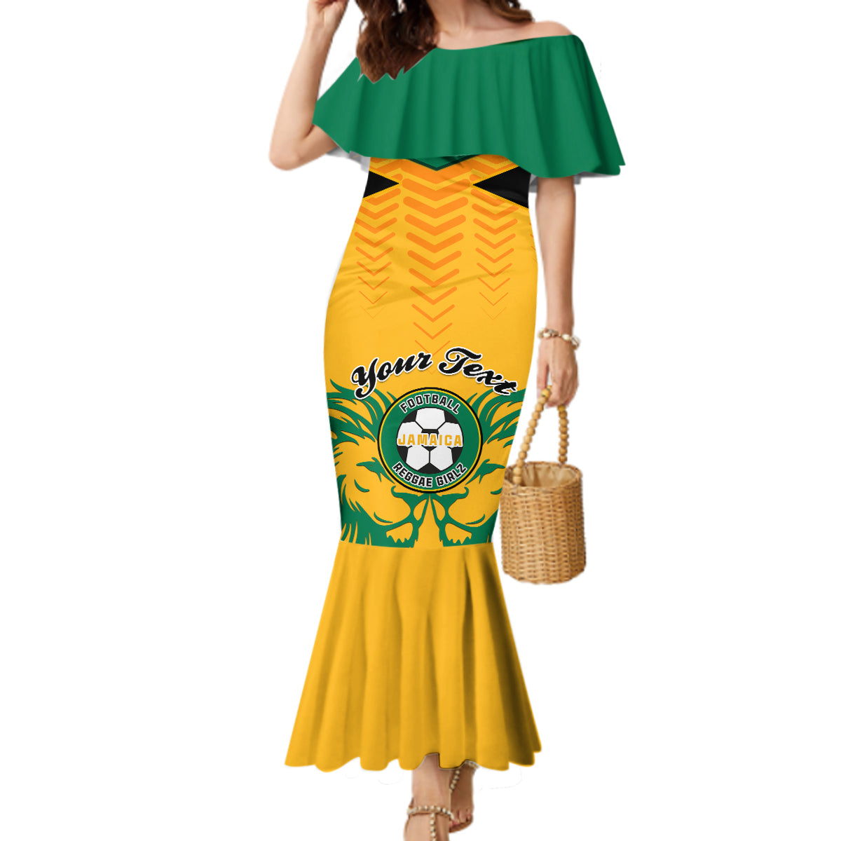 Personalised Jamaica Football Mermaid Dress Reggae Girlz Lion Sporty Style - Wonder Print Shop