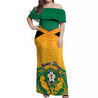 Personalised Jamaica Football Off Shoulder Maxi Dress Reggae Girlz Lion Sporty Style - Wonder Print Shop