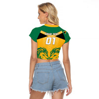 Personalised Jamaica Football Raglan Cropped T Shirt Reggae Girlz Lion Sporty Style - Wonder Print Shop