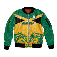 Personalised Jamaica Football Sleeve Zip Bomber Jacket Reggae Girlz Lion Sporty Style - Wonder Print Shop