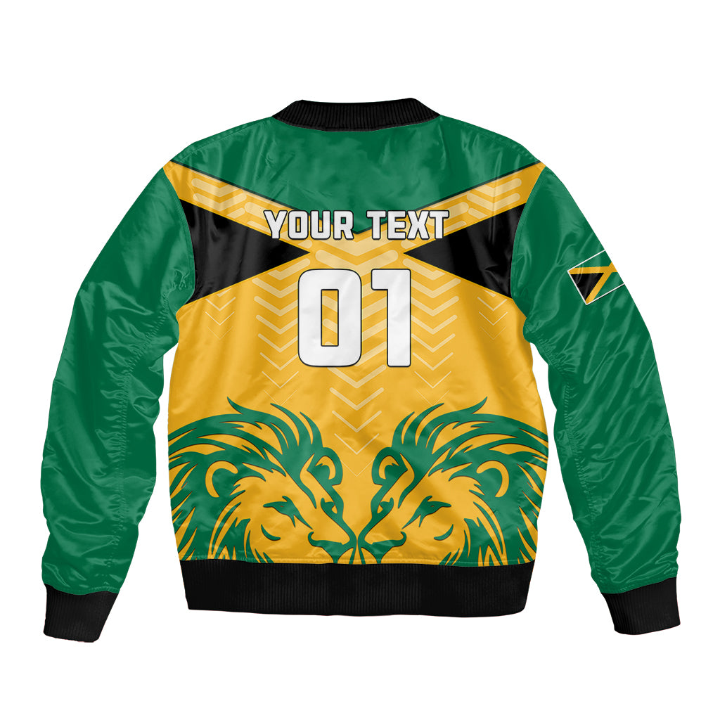 Personalised Jamaica Football Sleeve Zip Bomber Jacket Reggae Girlz Lion Sporty Style - Wonder Print Shop