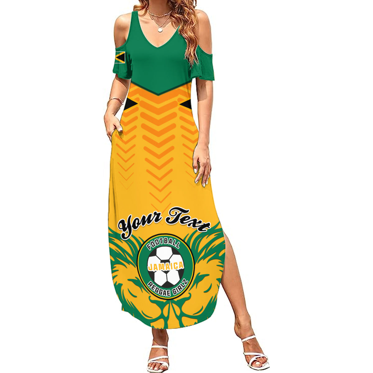 Personalised Jamaica Football Summer Maxi Dress Reggae Girlz Lion Sporty Style - Wonder Print Shop