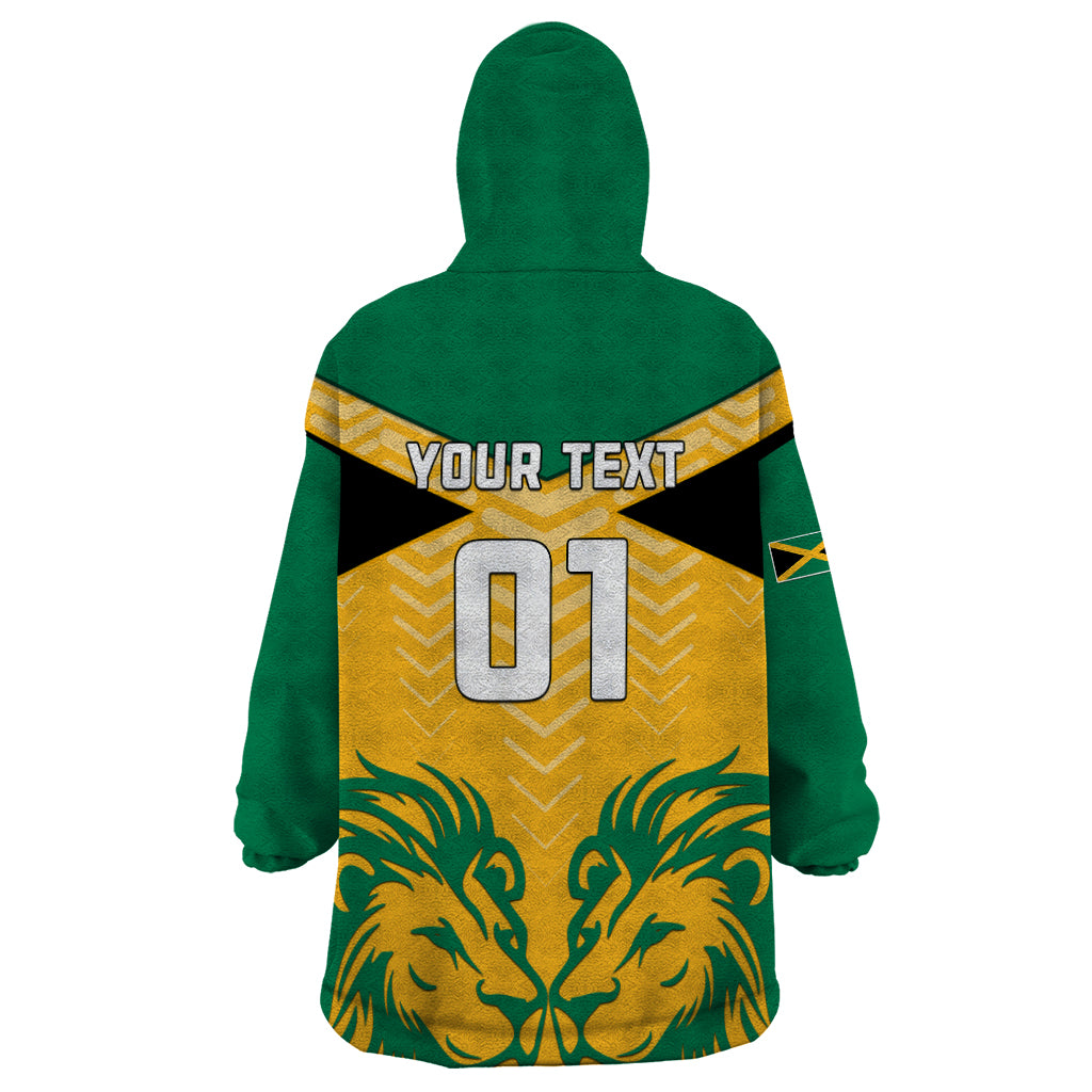 Personalised Jamaica Football Wearable Blanket Hoodie Reggae Girlz Lion Sporty Style - Wonder Print Shop