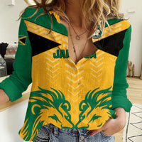 Personalised Jamaica Football Women Casual Shirt Reggae Girlz Lion Sporty Style - Wonder Print Shop