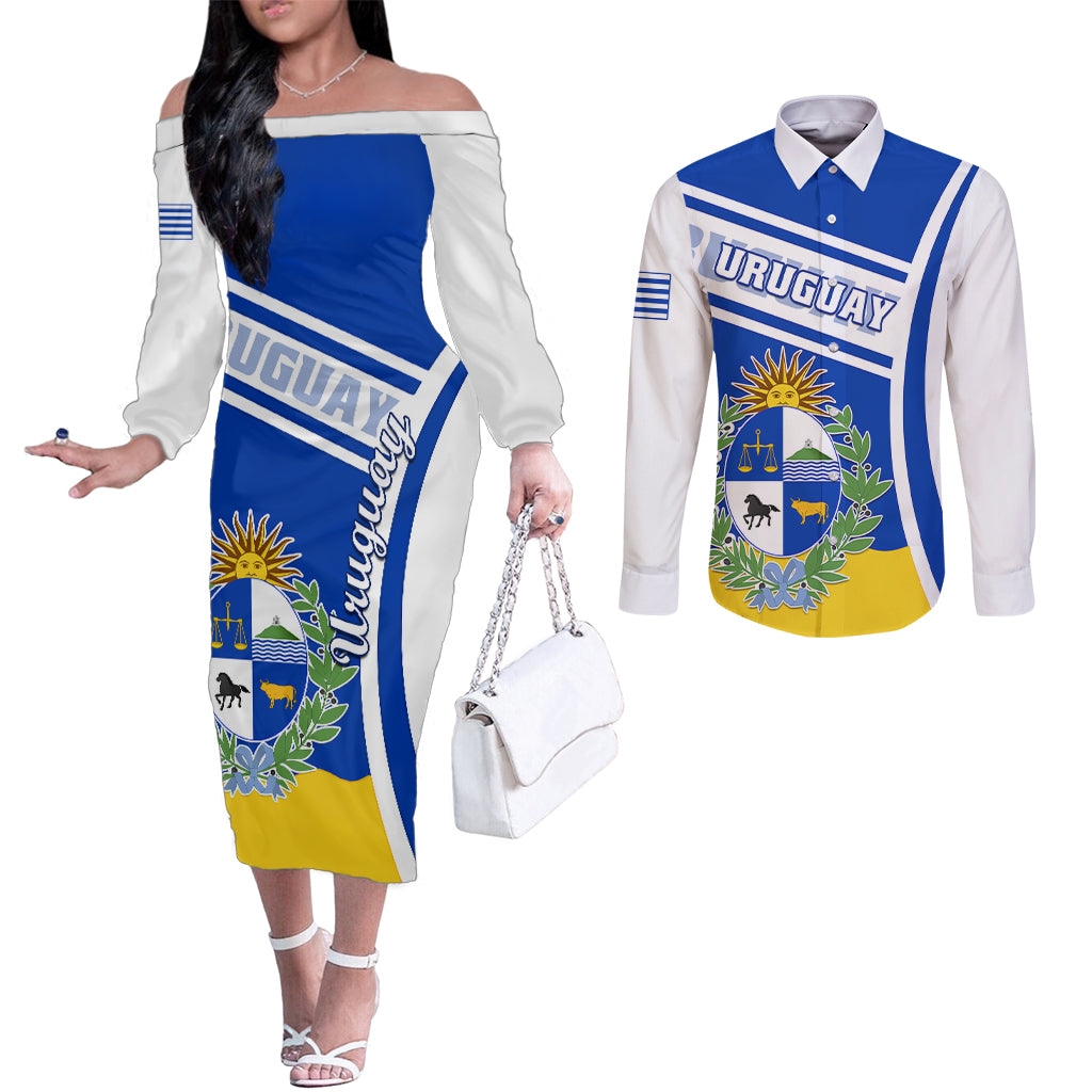 uruguay-couples-matching-off-the-shoulder-long-sleeve-dress-and-long-sleeve-button-shirts-uruguayan-coat-of-arms