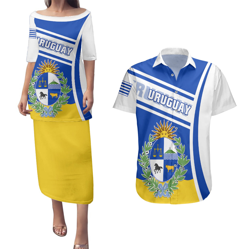 personalised-uruguay-couples-matching-puletasi-dress-and-hawaiian-shirt-uruguayan-coat-of-arms