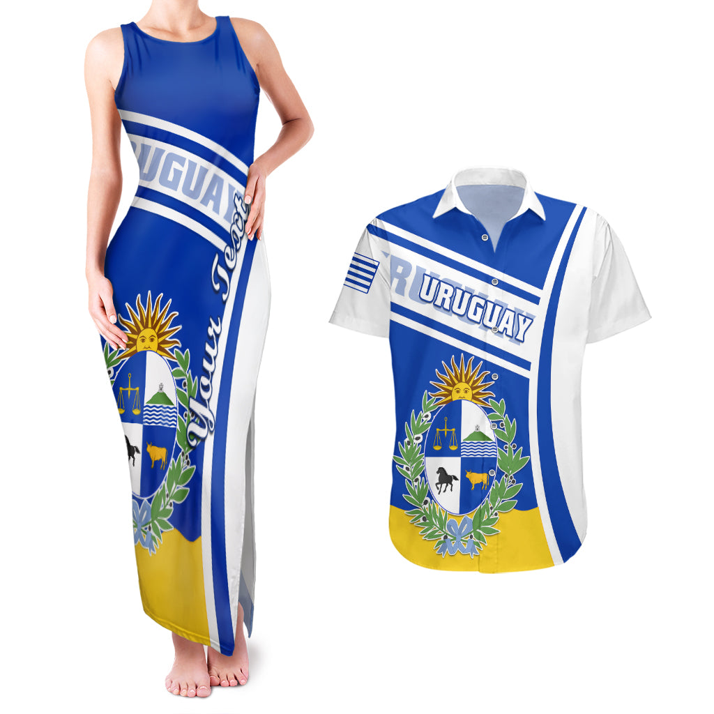 personalised-uruguay-couples-matching-tank-maxi-dress-and-hawaiian-shirt-uruguayan-coat-of-arms