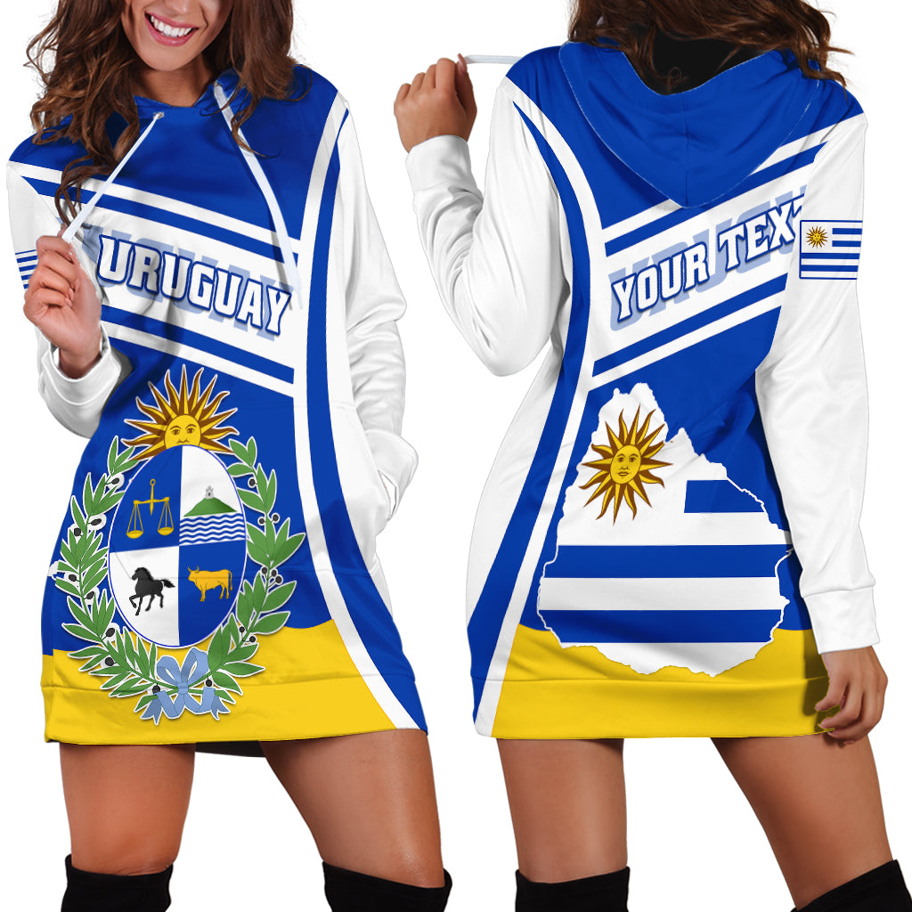 Personalised Uruguay Hoodie Dress Uruguayan Coat Of Arms - Wonder Print Shop
