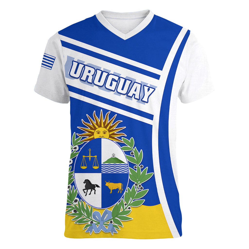 personalised-uruguay-women-v-neck-t-shirt-uruguayan-coat-of-arms