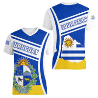 Personalised Uruguay Women V Neck T Shirt Uruguayan Coat Of Arms - Wonder Print Shop