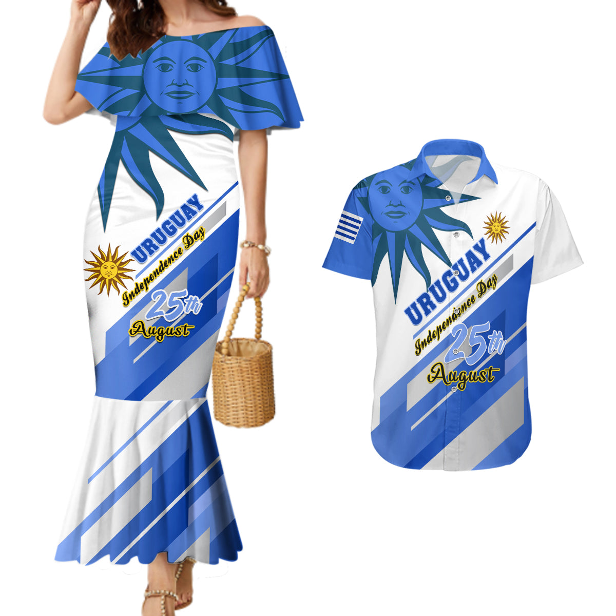 uruguay-independence-day-couples-matching-mermaid-dress-and-hawaiian-shirt-uruguayan-sol-de-mayo-special-version