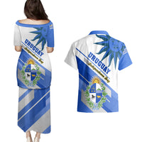 Uruguay Independence Day Couples Matching Puletasi Dress and Hawaiian Shirt Uruguayan Sol de Mayo Special Version - Wonder Print Shop