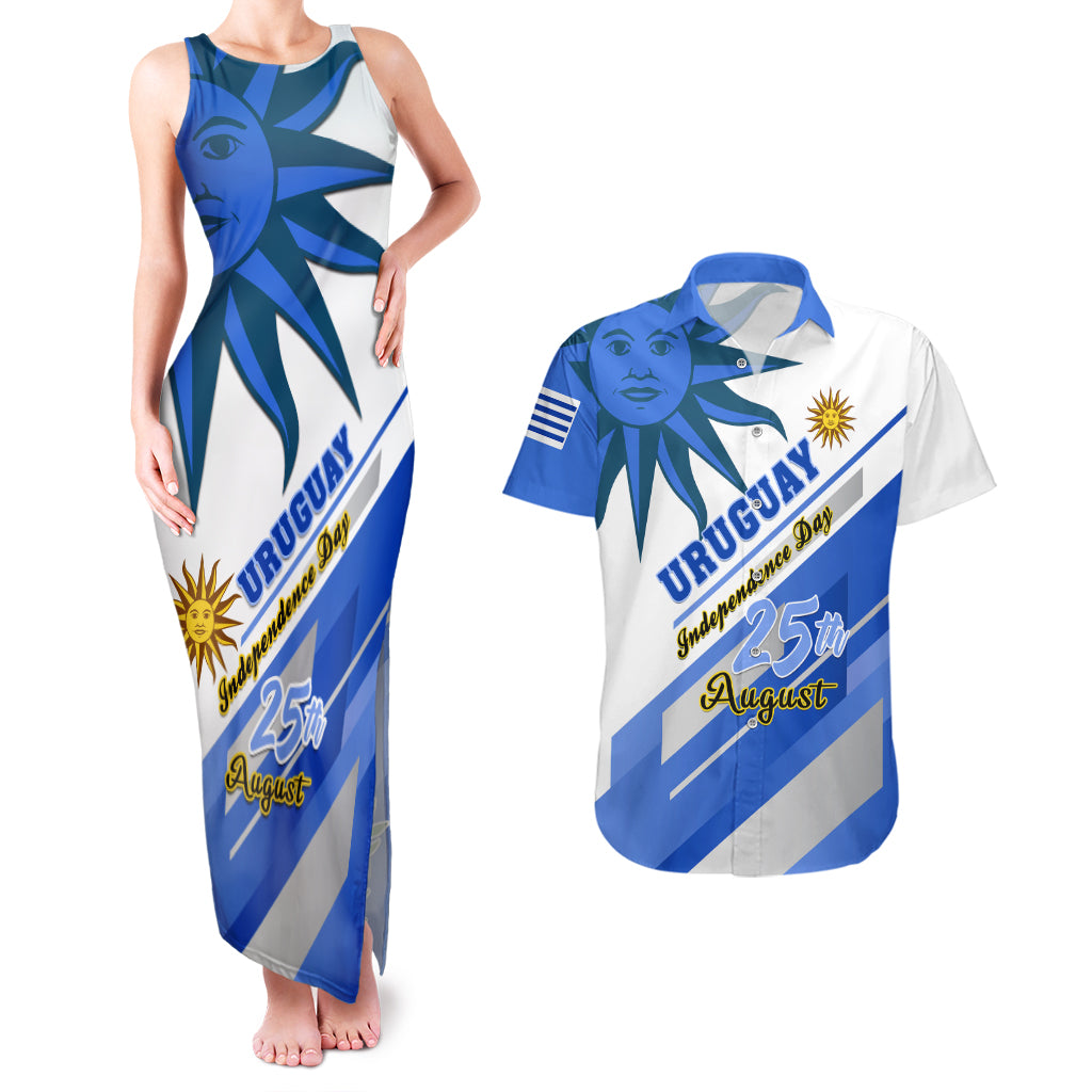 personalised-uruguay-independence-day-couples-matching-tank-maxi-dress-and-hawaiian-shirt-uruguayan-sol-de-mayo-special-version