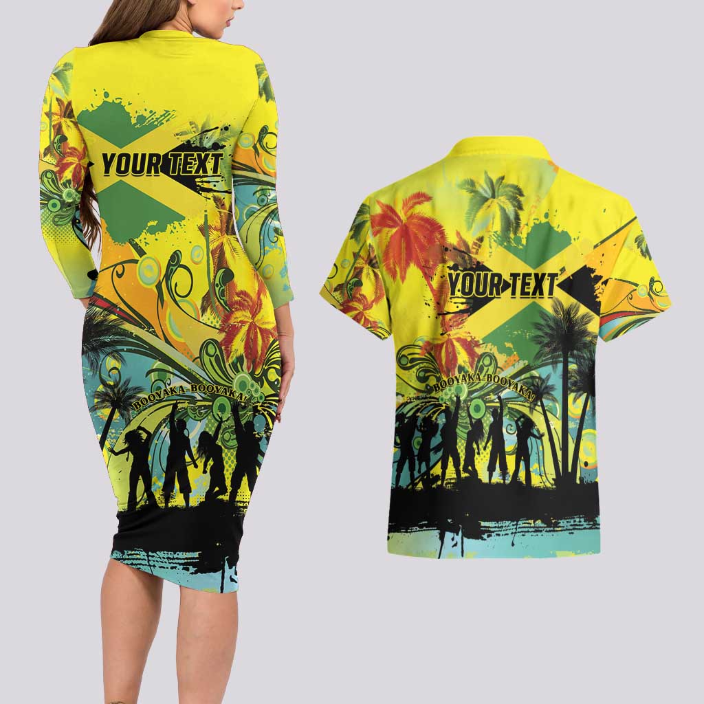 Personalized Jamaica Sleng Teng Riddim Couples Matching Long Sleeve Bodycon Dress and Hawaiian Shirt Booyaka Booyaka - Wonder Print Shop
