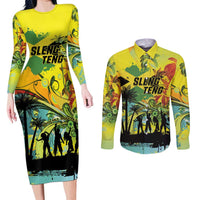 Personalized Jamaica Sleng Teng Riddim Couples Matching Long Sleeve Bodycon Dress and Long Sleeve Button Shirt Booyaka Booyaka - Wonder Print Shop