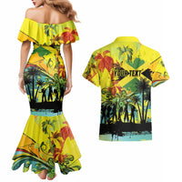 Personalized Jamaica Sleng Teng Riddim Couples Matching Mermaid Dress and Hawaiian Shirt Booyaka Booyaka - Wonder Print Shop