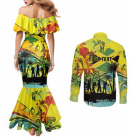 Personalized Jamaica Sleng Teng Riddim Couples Matching Mermaid Dress and Long Sleeve Button Shirt Booyaka Booyaka - Wonder Print Shop