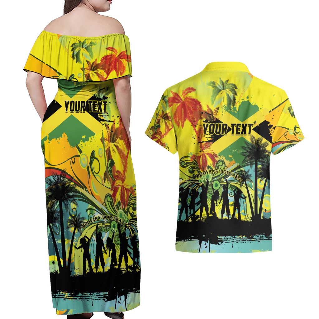 Personalized Jamaica Sleng Teng Riddim Couples Matching Off Shoulder Maxi Dress and Hawaiian Shirt Booyaka Booyaka - Wonder Print Shop