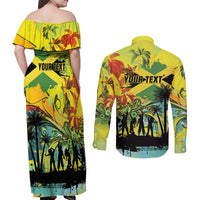 Personalized Jamaica Sleng Teng Riddim Couples Matching Off Shoulder Maxi Dress and Long Sleeve Button Shirt Booyaka Booyaka - Wonder Print Shop