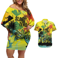 Personalized Jamaica Sleng Teng Riddim Couples Matching Off Shoulder Short Dress and Hawaiian Shirt Booyaka Booyaka - Wonder Print Shop