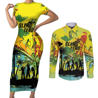Personalized Jamaica Sleng Teng Riddim Couples Matching Short Sleeve Bodycon Dress and Long Sleeve Button Shirt Booyaka Booyaka - Wonder Print Shop