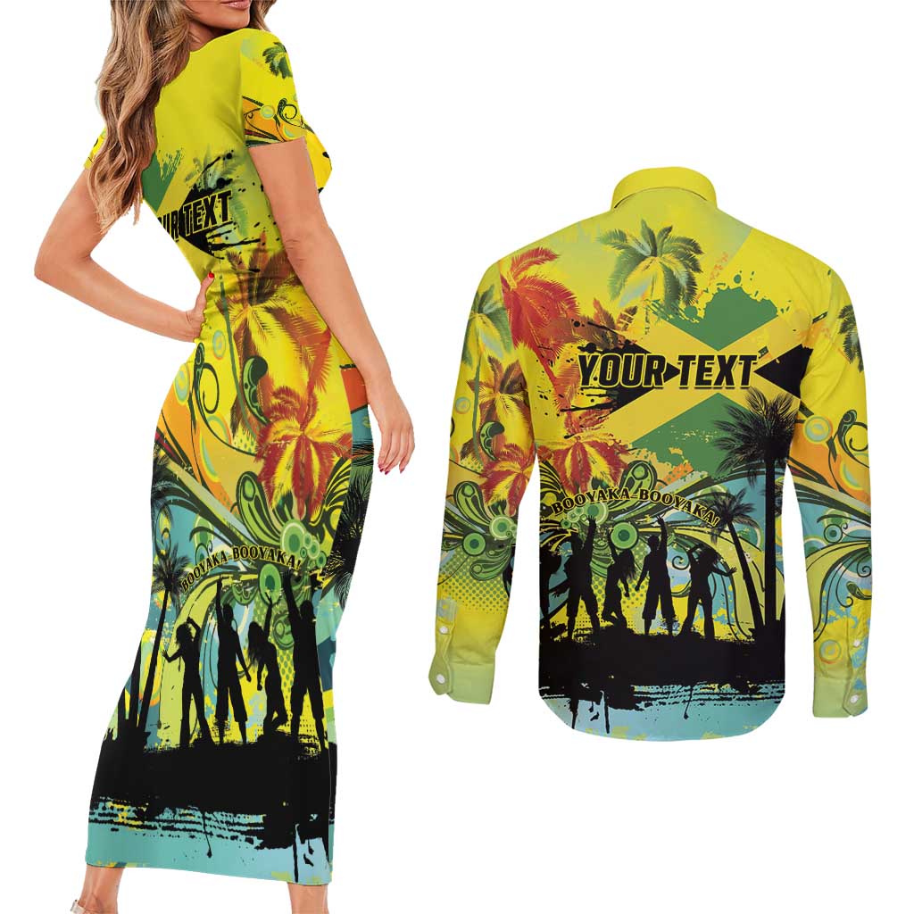 Personalized Jamaica Sleng Teng Riddim Couples Matching Short Sleeve Bodycon Dress and Long Sleeve Button Shirt Booyaka Booyaka - Wonder Print Shop