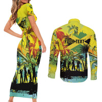 Personalized Jamaica Sleng Teng Riddim Couples Matching Short Sleeve Bodycon Dress and Long Sleeve Button Shirt Booyaka Booyaka - Wonder Print Shop