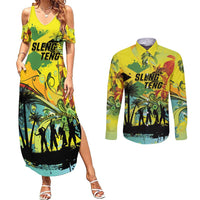 Personalized Jamaica Sleng Teng Riddim Couples Matching Summer Maxi Dress and Long Sleeve Button Shirt Booyaka Booyaka - Wonder Print Shop