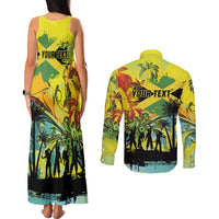 Personalized Jamaica Sleng Teng Riddim Couples Matching Tank Maxi Dress and Long Sleeve Button Shirt Booyaka Booyaka - Wonder Print Shop