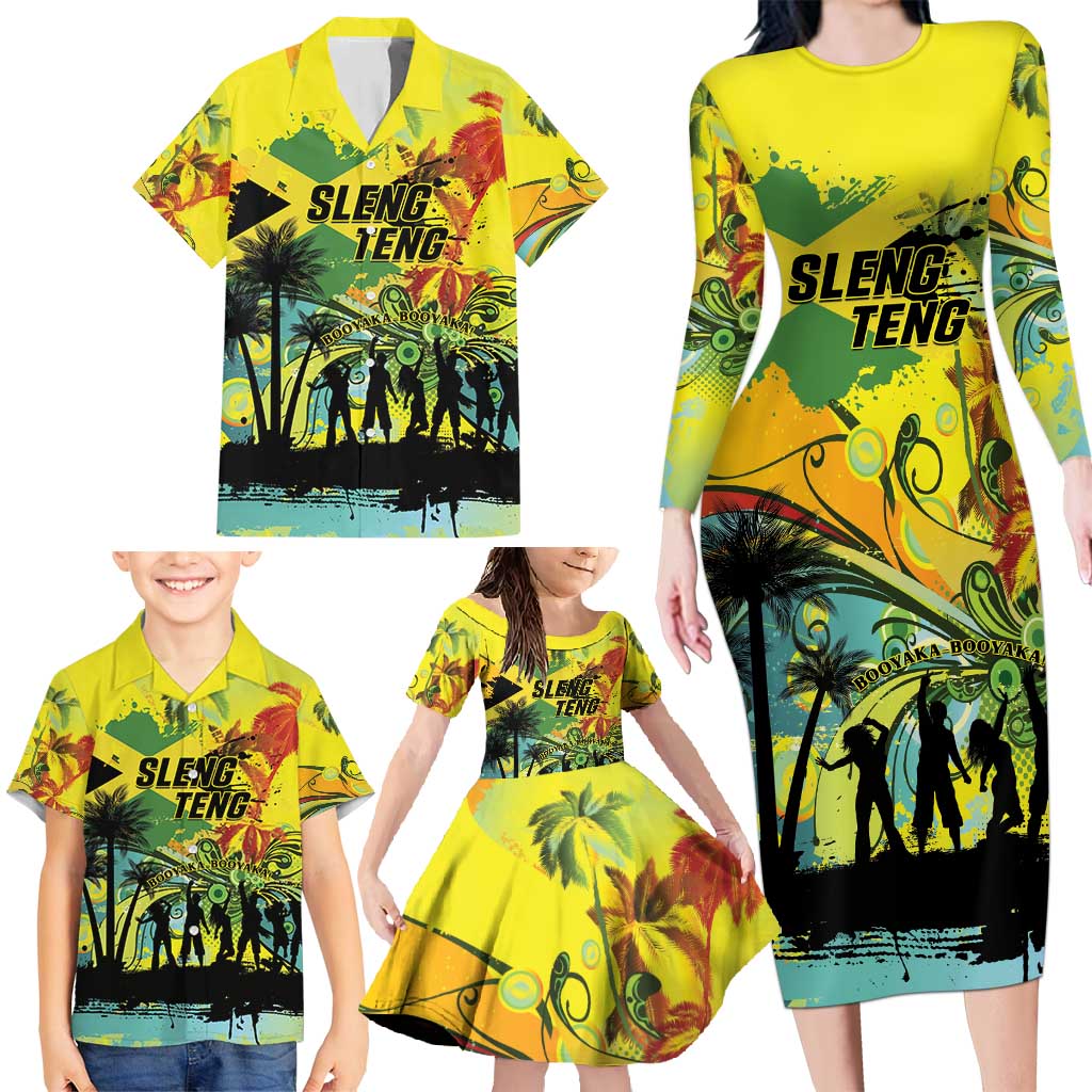 Personalized Jamaica Sleng Teng Riddim Family Matching Long Sleeve Bodycon Dress and Hawaiian Shirt Booyaka Booyaka - Wonder Print Shop