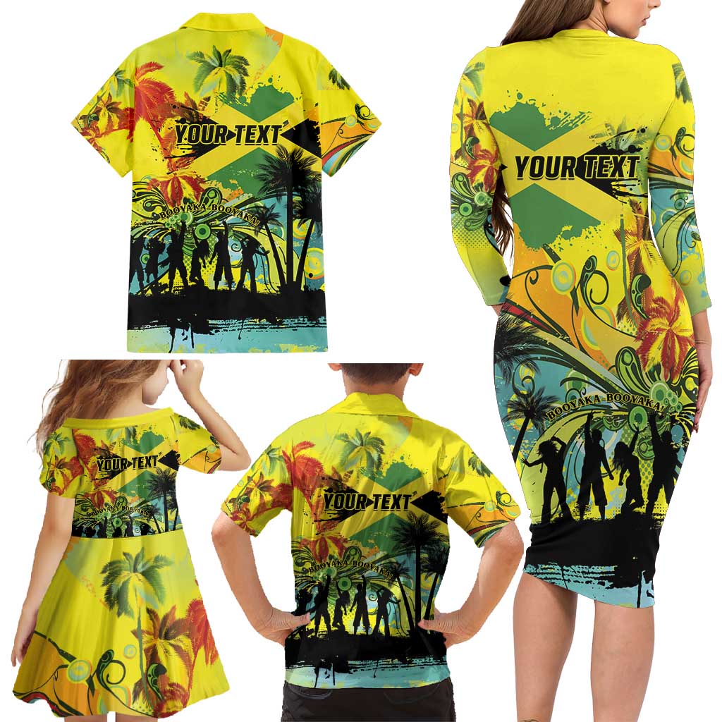 Personalized Jamaica Sleng Teng Riddim Family Matching Long Sleeve Bodycon Dress and Hawaiian Shirt Booyaka Booyaka - Wonder Print Shop