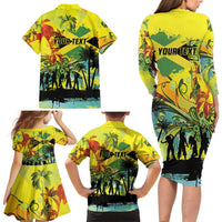 Personalized Jamaica Sleng Teng Riddim Family Matching Long Sleeve Bodycon Dress and Hawaiian Shirt Booyaka Booyaka - Wonder Print Shop