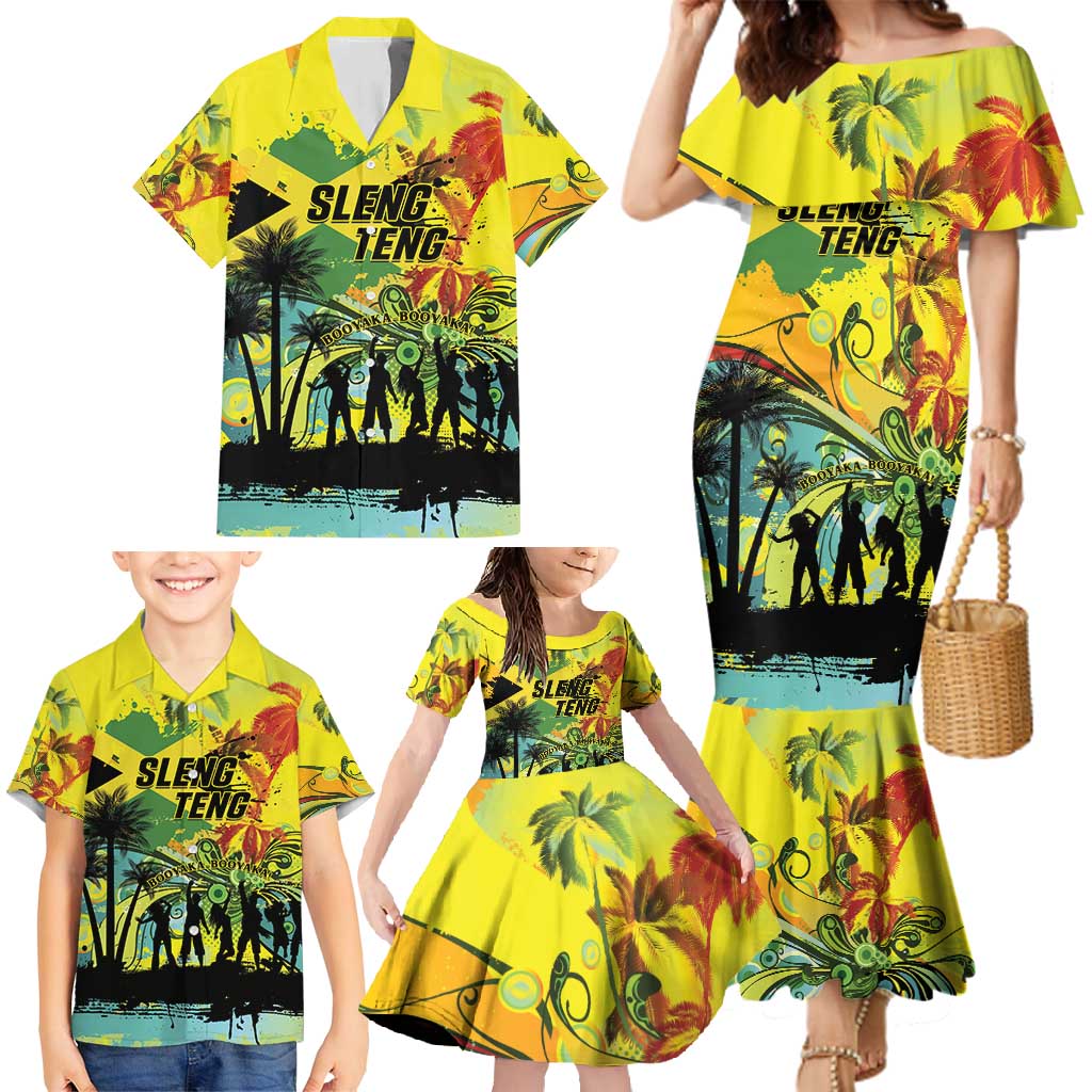 Personalized Jamaica Sleng Teng Riddim Family Matching Mermaid Dress and Hawaiian Shirt Booyaka Booyaka - Wonder Print Shop