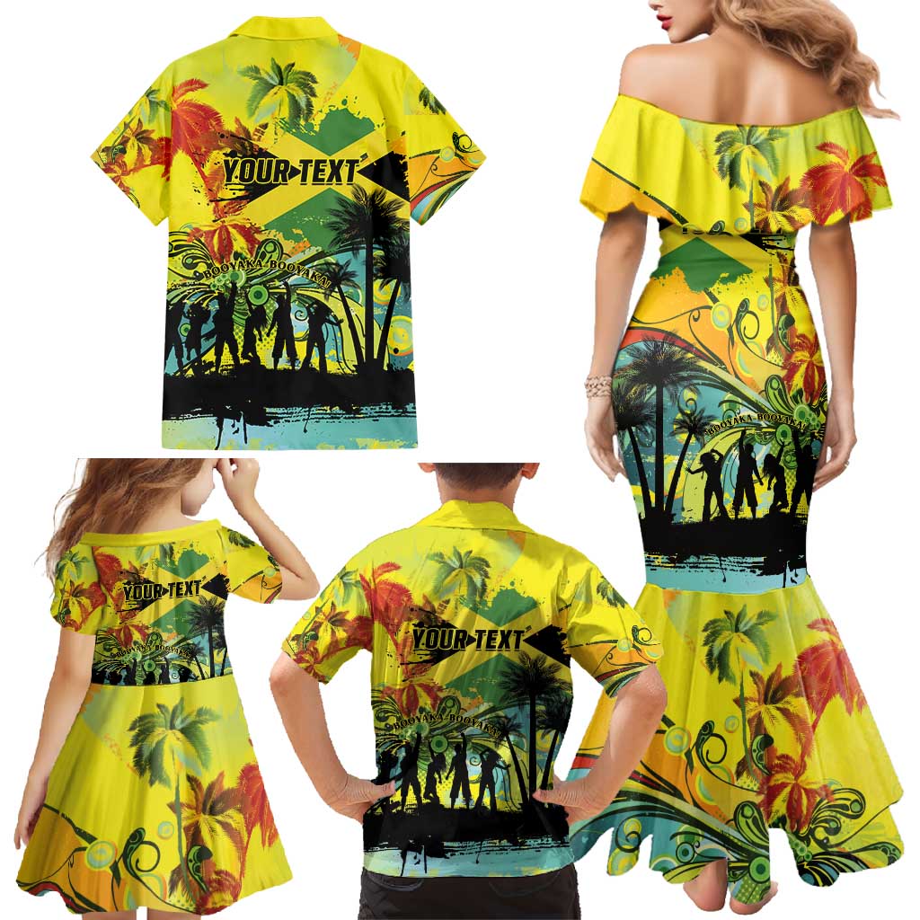 Personalized Jamaica Sleng Teng Riddim Family Matching Mermaid Dress and Hawaiian Shirt Booyaka Booyaka - Wonder Print Shop