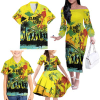 Personalized Jamaica Sleng Teng Riddim Family Matching Off The Shoulder Long Sleeve Dress and Hawaiian Shirt Booyaka Booyaka - Wonder Print Shop