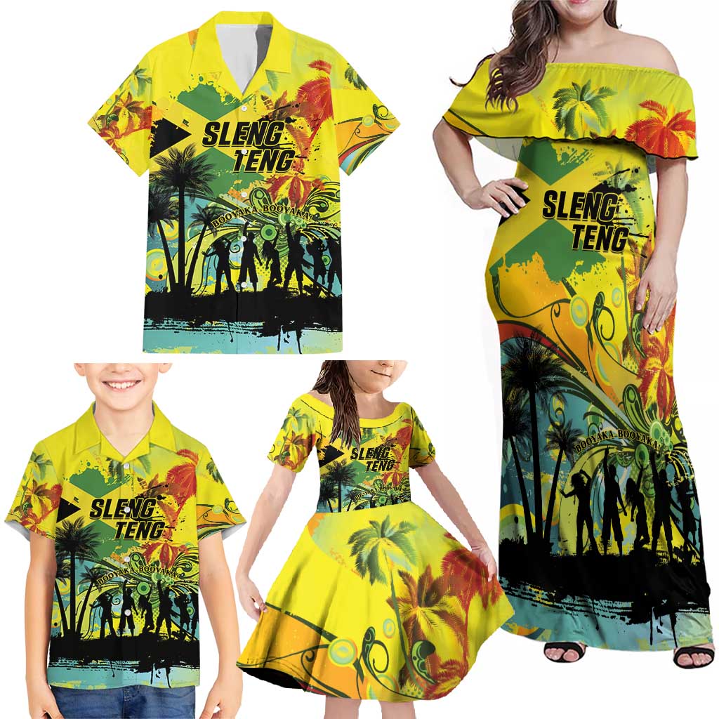 Personalized Jamaica Sleng Teng Riddim Family Matching Off Shoulder Maxi Dress and Hawaiian Shirt Booyaka Booyaka - Wonder Print Shop