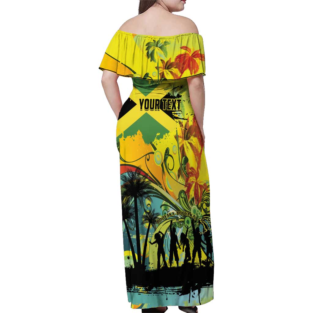 Personalized Jamaica Sleng Teng Riddim Family Matching Off Shoulder Maxi Dress and Hawaiian Shirt Booyaka Booyaka - Wonder Print Shop